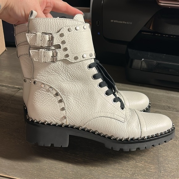 Sam Edelman Womens Jennifer Combat Boots Size 7.5 White Leather Textured Zip Up - Picture 4 of 7